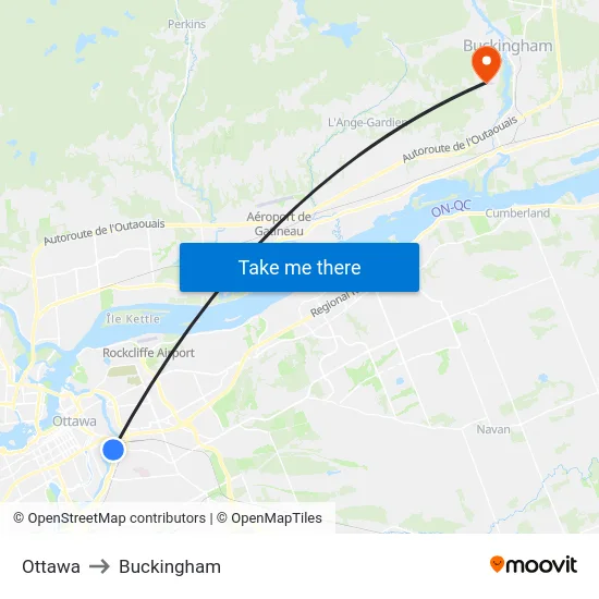 Ottawa to Buckingham map