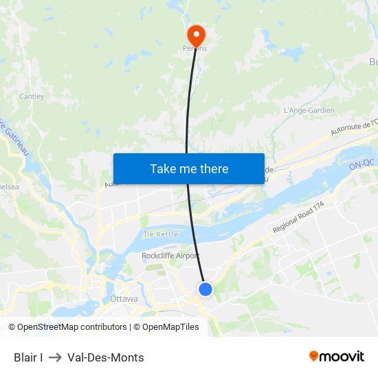 Blair I to Val-Des-Monts map