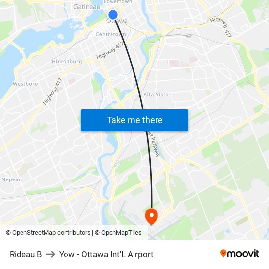 Rideau B to Yow - Ottawa Int'L Airport map