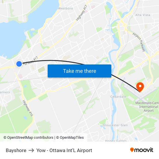 Bayshore to Yow - Ottawa Int'L Airport map