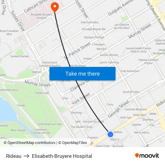 Rideau to Elisabeth-Bruyere Hospital map