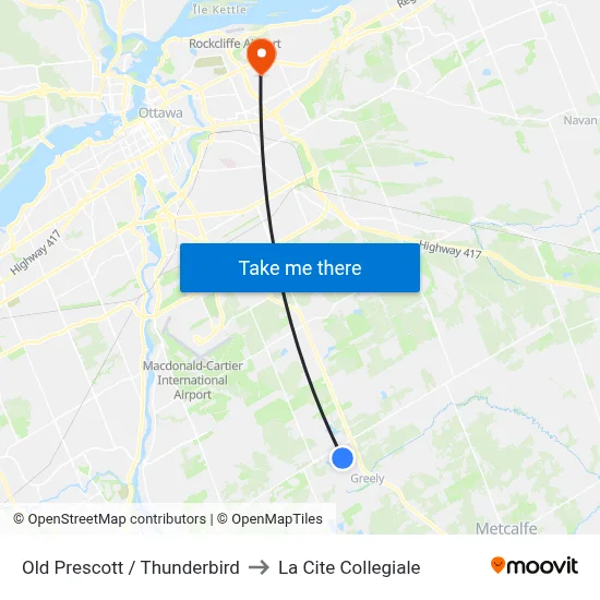 Old Prescott / Thunderbird to La Cite Collegiale map
