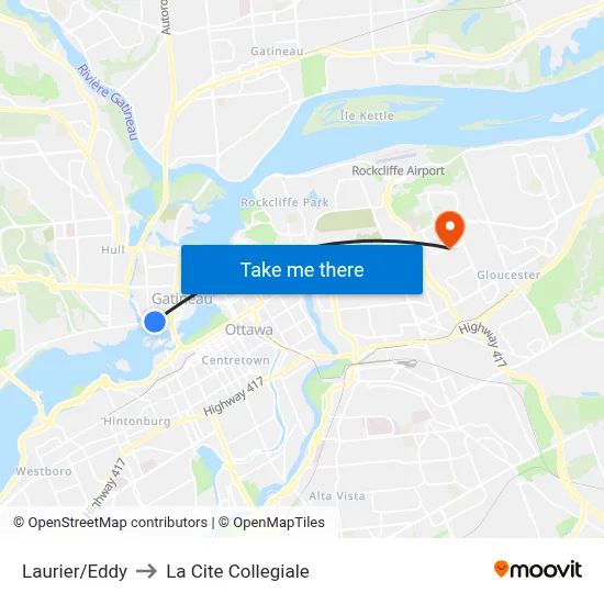 Laurier/Eddy to La Cite Collegiale map