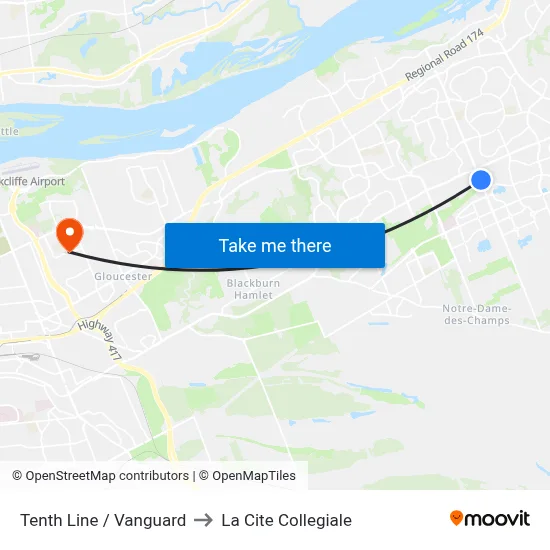 Tenth Line / Vanguard to La Cite Collegiale map