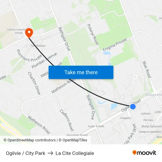Ogilvie / City Park to La Cite Collegiale map