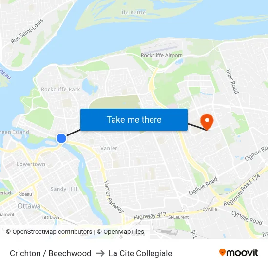 Crichton / Beechwood to La Cite Collegiale map