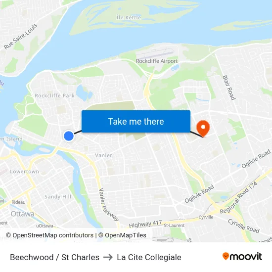 Beechwood / St Charles to La Cite Collegiale map