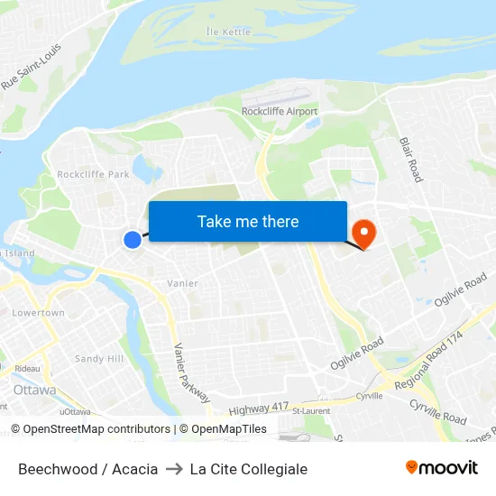 Beechwood / Acacia to La Cite Collegiale map