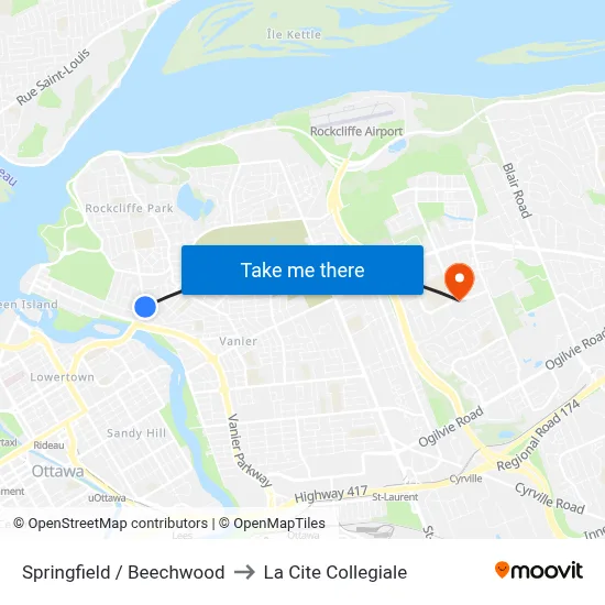 Springfield / Beechwood to La Cite Collegiale map