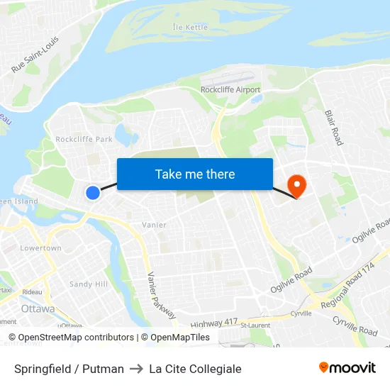 Springfield / Putman to La Cite Collegiale map