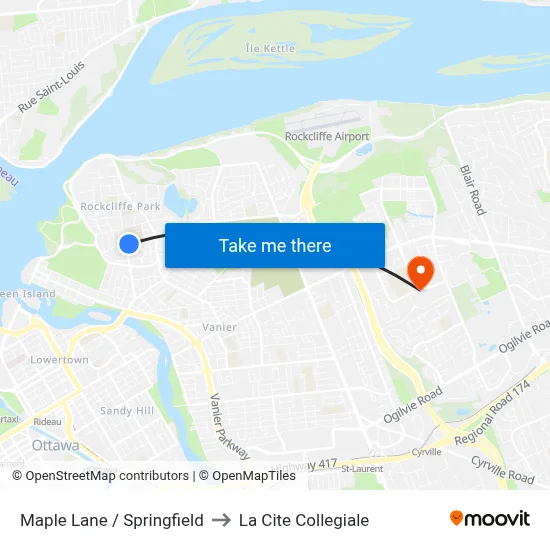Maple Lane / Springfield to La Cite Collegiale map
