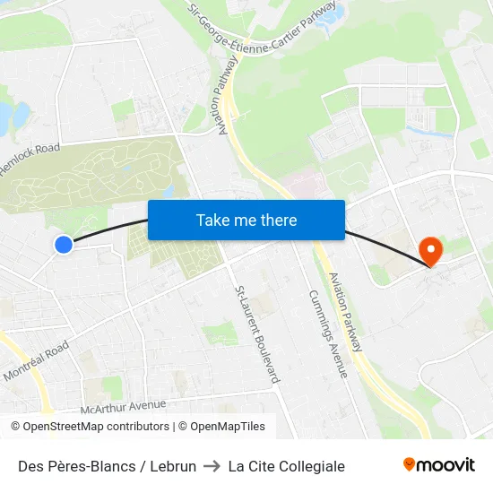 Des Pères-Blancs / Lebrun to La Cite Collegiale map