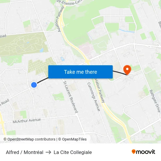 Alfred / Montréal to La Cite Collegiale map