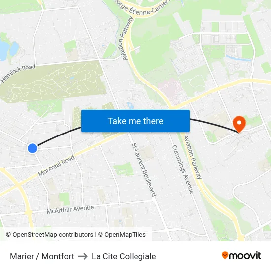 Marier / Montfort to La Cite Collegiale map