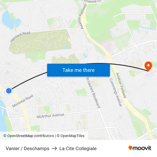 Vanier / Deschamps to La Cite Collegiale map