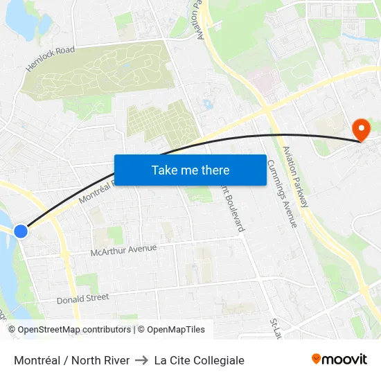 Montréal / North River to La Cite Collegiale map