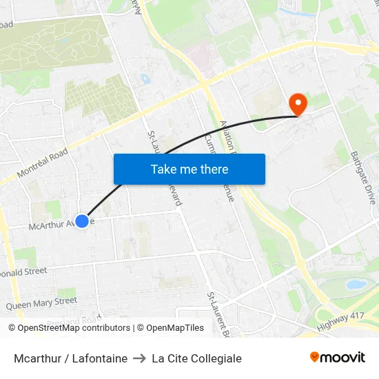 Mcarthur / Lafontaine to La Cite Collegiale map