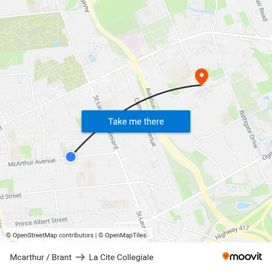 Mcarthur / Brant to La Cite Collegiale map