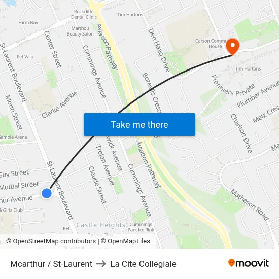 Mcarthur / St-Laurent to La Cite Collegiale map