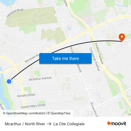 Mcarthur / North River to La Cite Collegiale map