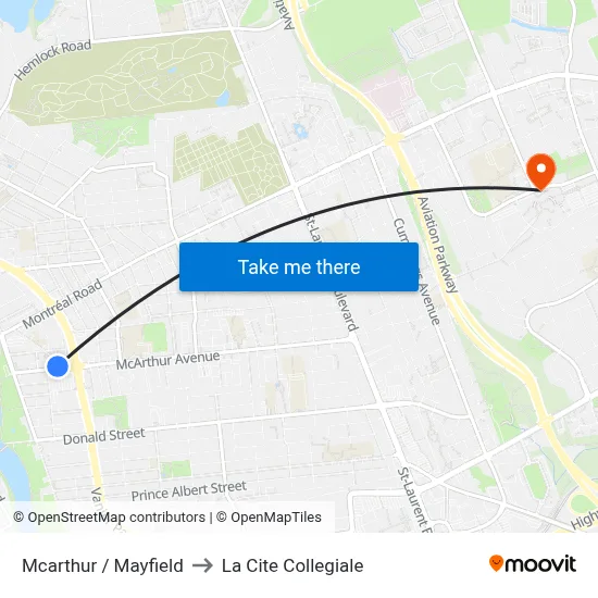 Mcarthur / Mayfield to La Cite Collegiale map