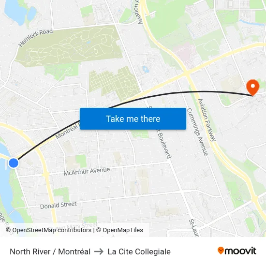 North River / Montréal to La Cite Collegiale map