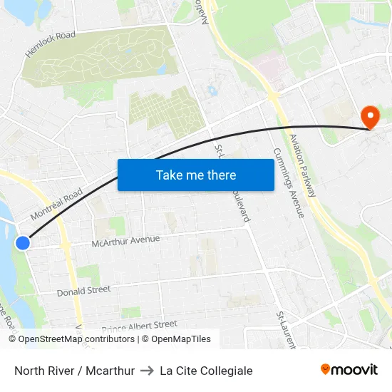 North River / Mcarthur to La Cite Collegiale map
