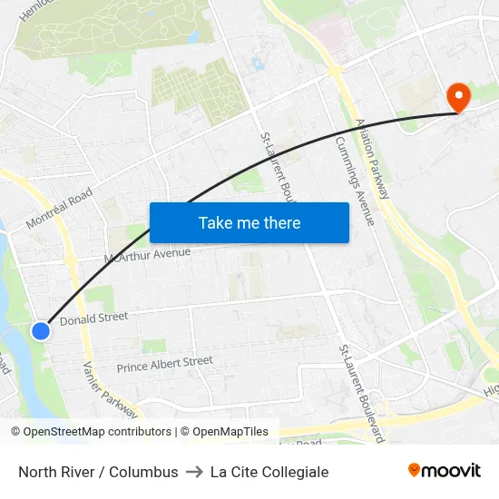 North River / Columbus to La Cite Collegiale map