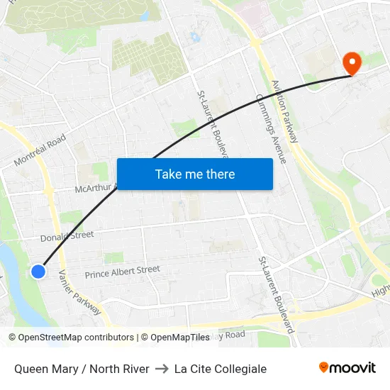 Queen Mary / North River to La Cite Collegiale map