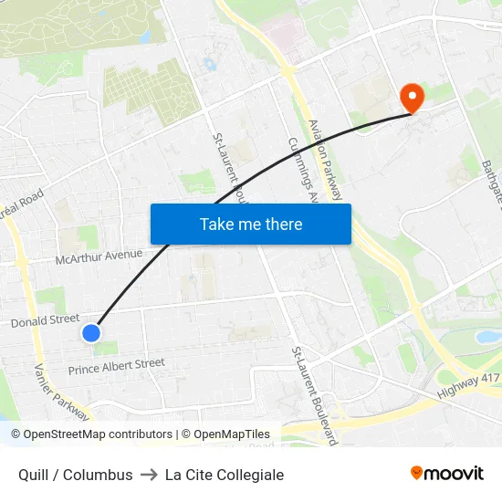 Quill / Columbus to La Cite Collegiale map