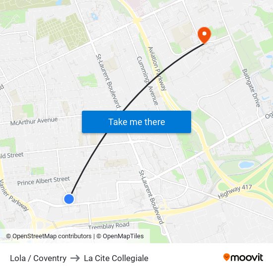 Lola / Coventry to La Cite Collegiale map