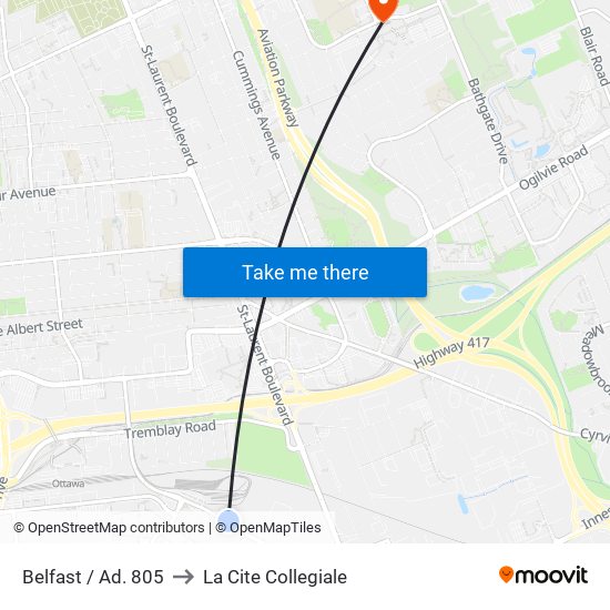 Belfast / Ad. 805 to La Cite Collegiale map