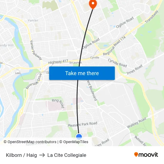 Kilborn / Haig to La Cite Collegiale map