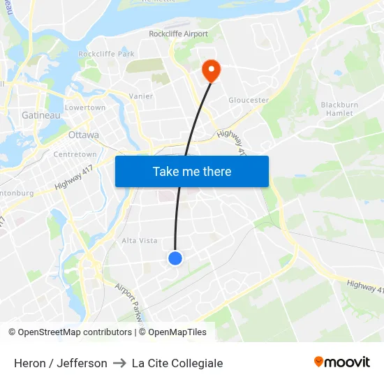Heron / Jefferson to La Cite Collegiale map