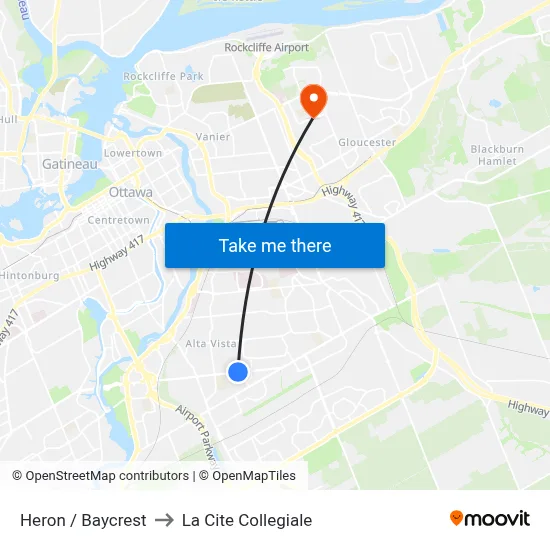 Heron / Baycrest to La Cite Collegiale map
