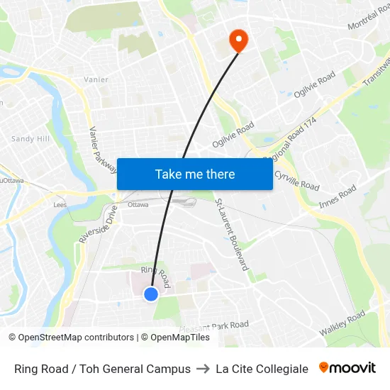 Ring Road / Toh General Campus to La Cite Collegiale map
