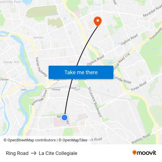 Ring Road to La Cite Collegiale map