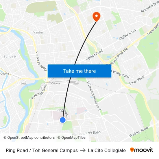 Ring Road / Toh General Campus to La Cite Collegiale map