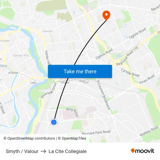 Smyth / Valour to La Cite Collegiale map