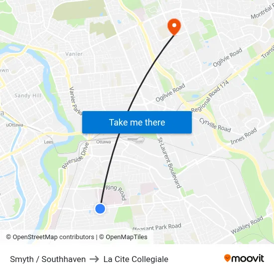 Smyth / Southhaven to La Cite Collegiale map