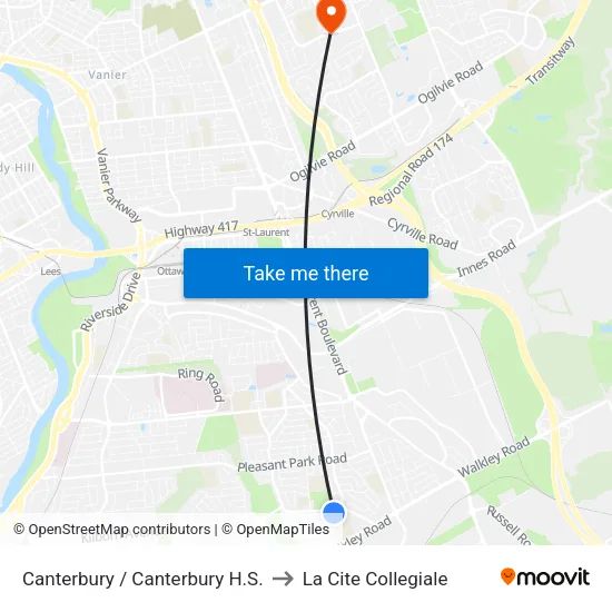 Canterbury / Canterbury H.S. to La Cite Collegiale map