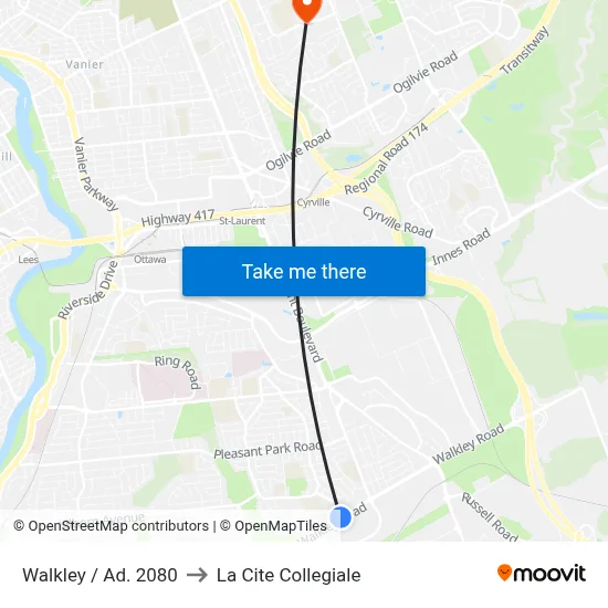 Walkley / Ad. 2080 to La Cite Collegiale map