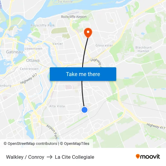 Walkley / Conroy to La Cite Collegiale map
