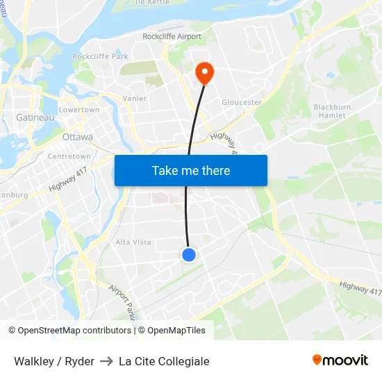 Walkley / Ryder to La Cite Collegiale map