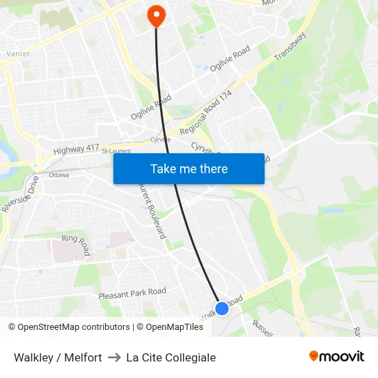 Walkley / Melfort to La Cite Collegiale map