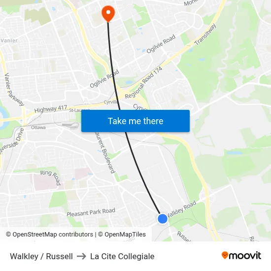 Walkley / Russell to La Cite Collegiale map