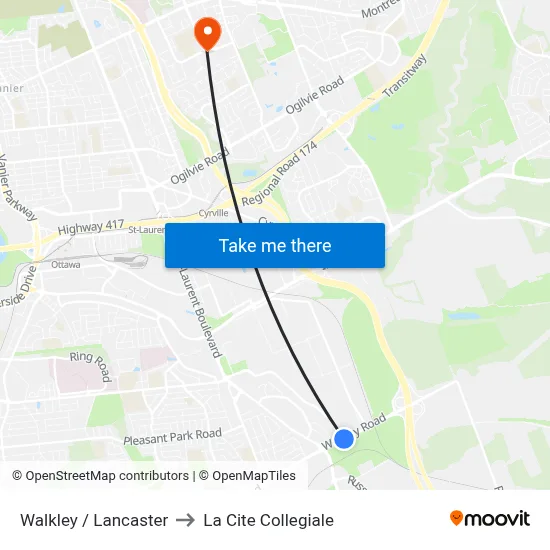 Walkley / Lancaster to La Cite Collegiale map