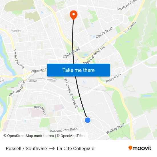 Russell / Southvale to La Cite Collegiale map