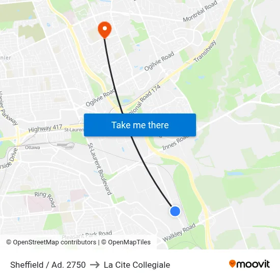 Sheffield / Ad. 2750 to La Cite Collegiale map