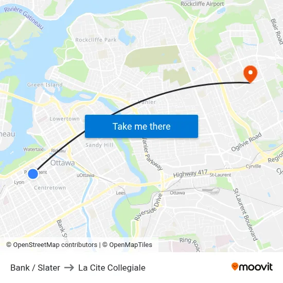 Bank / Slater to La Cite Collegiale map